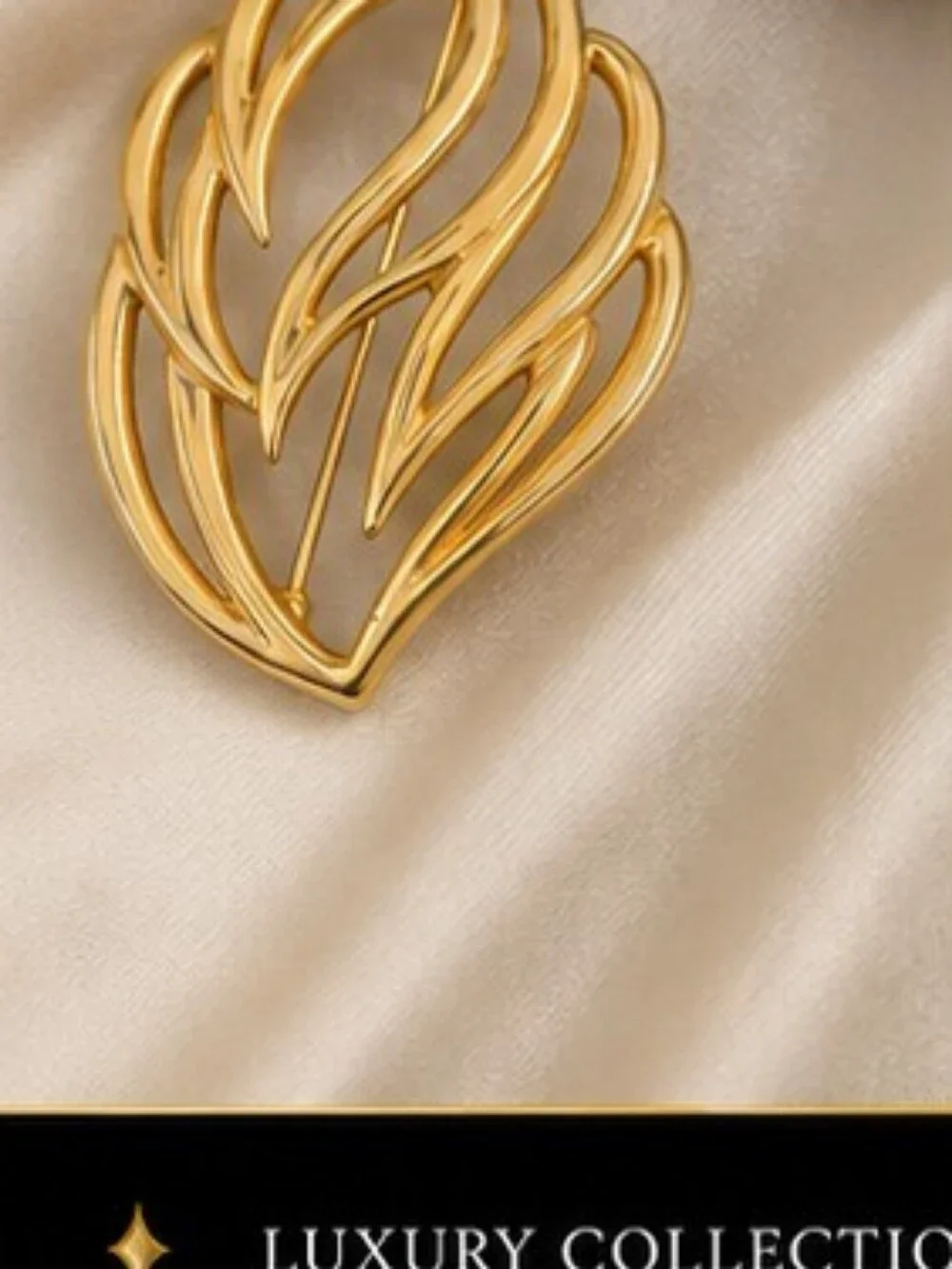 Vintage Signed Monet Gold Tone Abstract Leaf Brooch Large Openwork Statement Pin